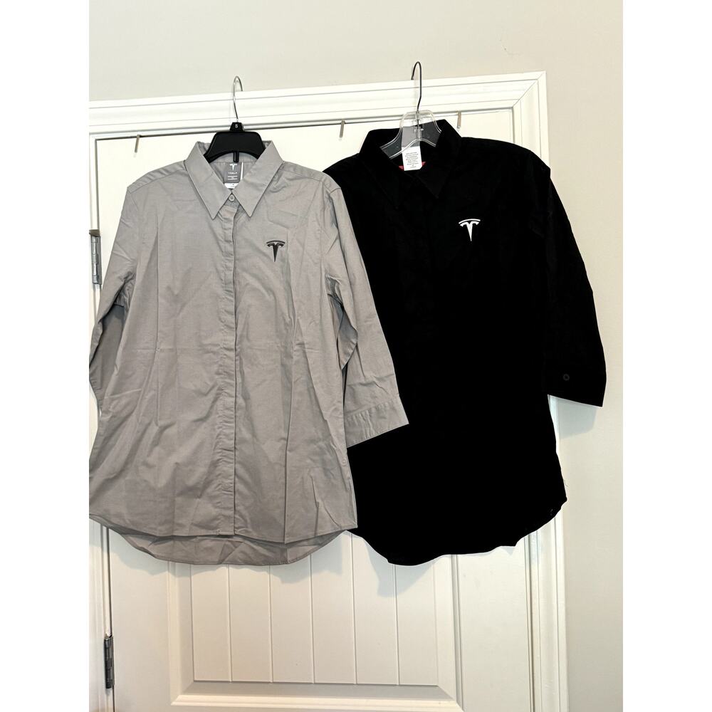 Tesla Button up Polo Shirts Lot of 2 Size Medium 1 - Grey &  1 - Black